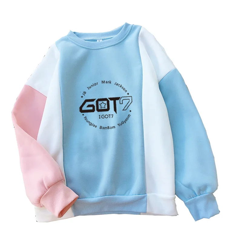 GOT7 хлопок плюс бархат розовый синий модные женские толстовки k pop корейский