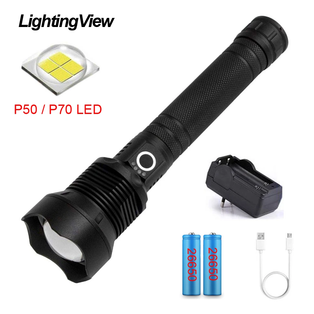 Алюминиевый светодиодный высокомощный тактический фонарик Lightingview P50/70 для