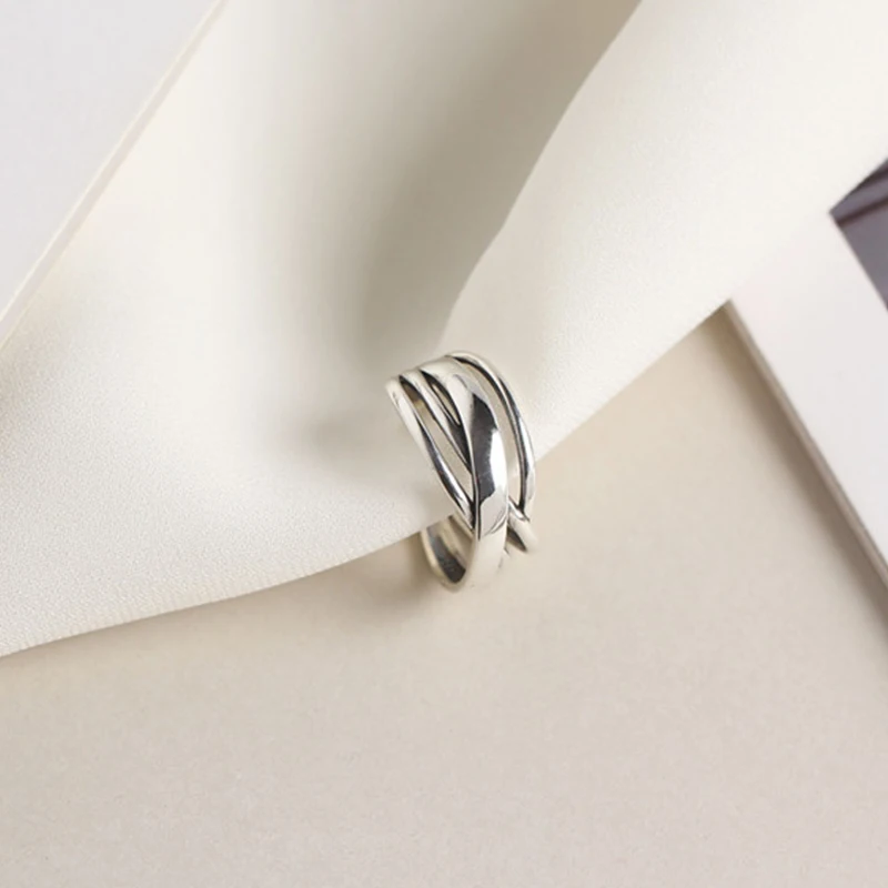 Корейское многослойное кольцо из стерлингового серебра 925 пробы регулируемое