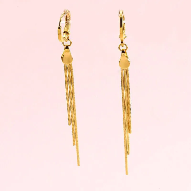 MxGxFam 3 line Drop Tassel Earrings for Fashion Women 24 k Pure Gold Color NO stone good Quality Jewelry | Украшения и аксессуары