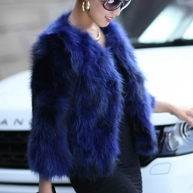 Women coat Real Knitted Raccoon Fur Women's Coat Short Paragraph Slim Natural Fur Jacket Casual style