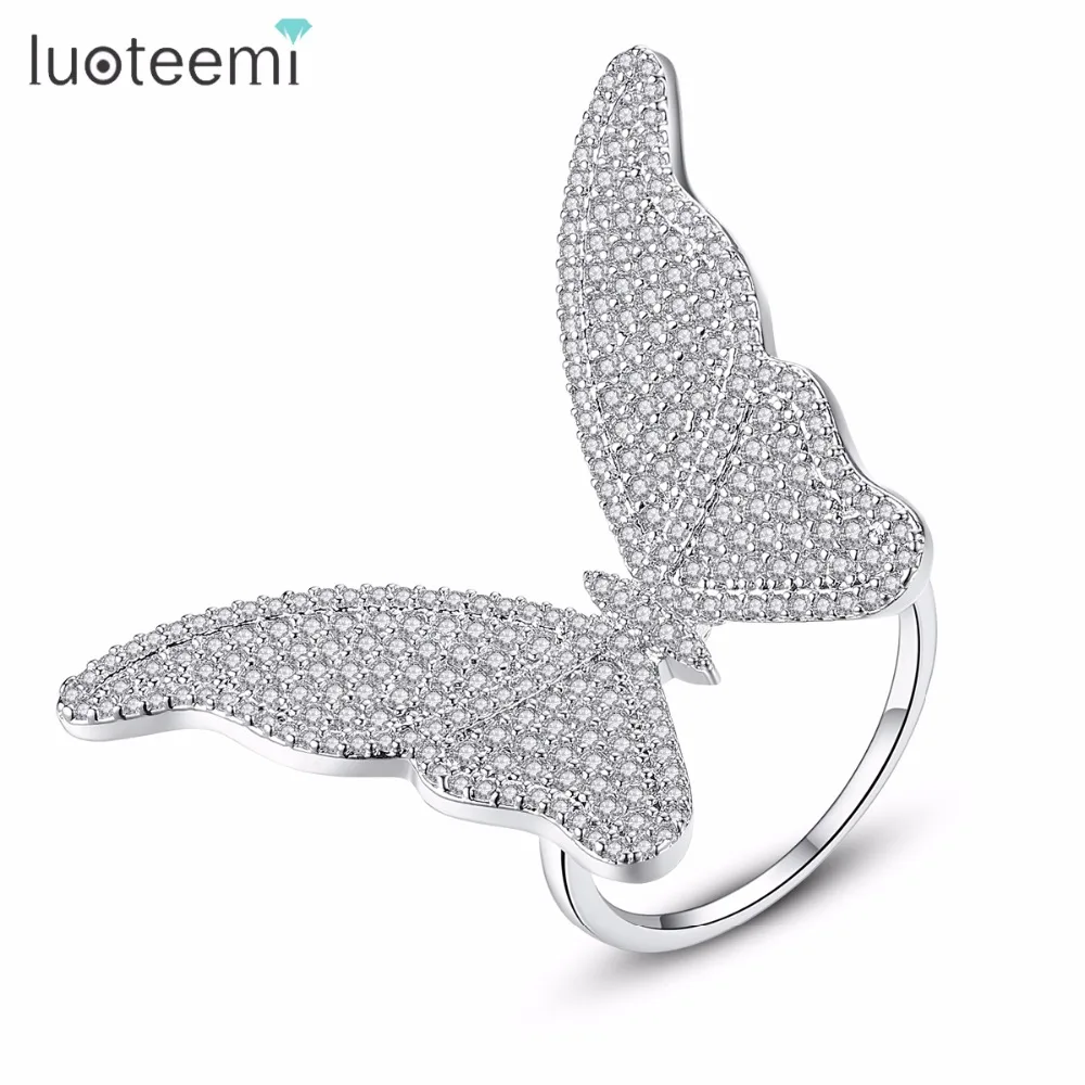Винтажные Ювелирные изделия LUOTEEMI элегантное кольцо из белого золота с бабочкой