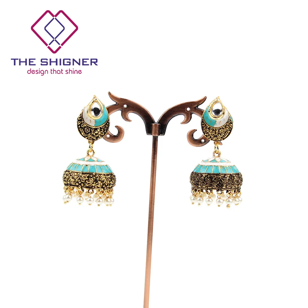 THE SHIGNER традиционные этнические индийские украшения Meenakari эмаль Jhumka Jhumki глаз тени серьги вечерние повседневные изделия для женщин