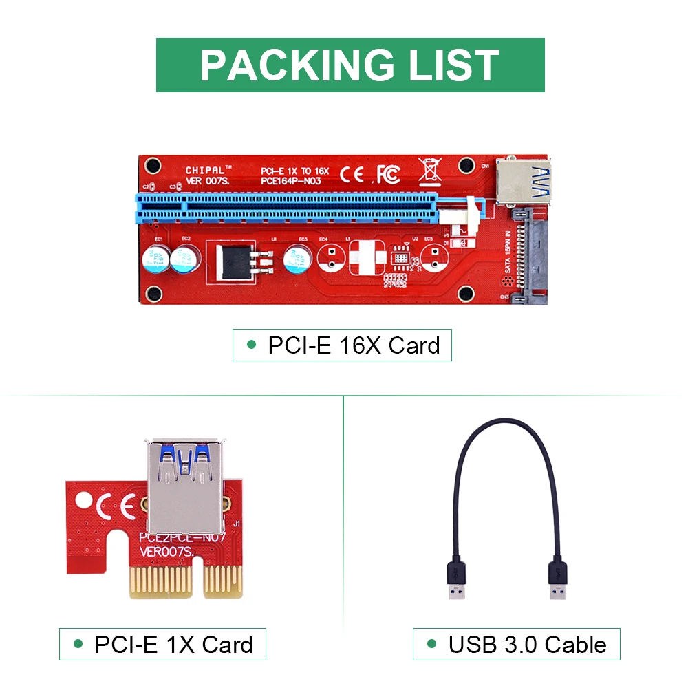 CHIPAL красный 0 3 м PCI E Райзер карта PCIE 1X до 16X расширитель с 15 контактным SATA блоком