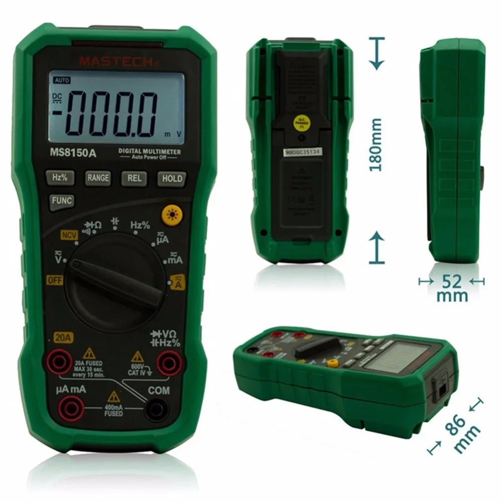 Профессиональный цифровой мультиметр MS8150A для электрика Autorange AC/DC V/A Res Cap Duty Meter |
