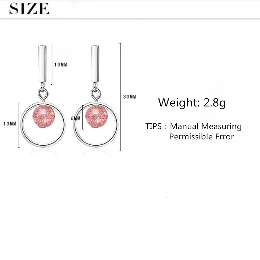 

New Exquisite Round Strawberry Crystal Dangle Earrings For Women Trend 925 Sterling Silver Jewelry Party Gift Brincos SAE119