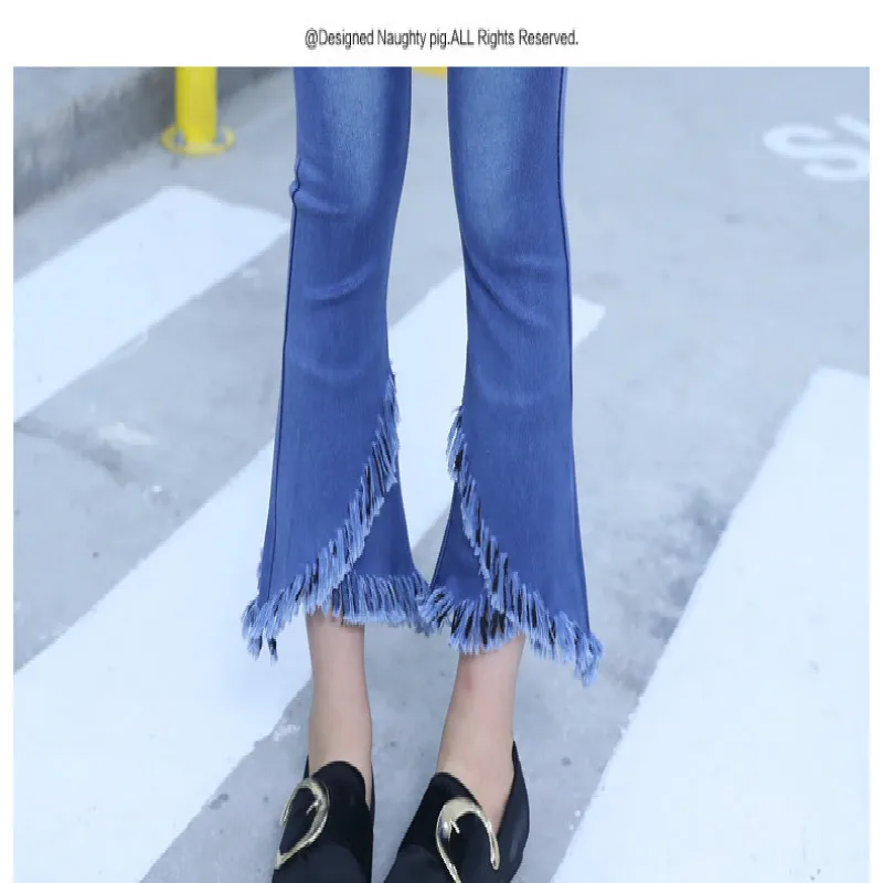 Брюки для девочек весна осень 2019 новые детские штаны джинсовые расклешенные