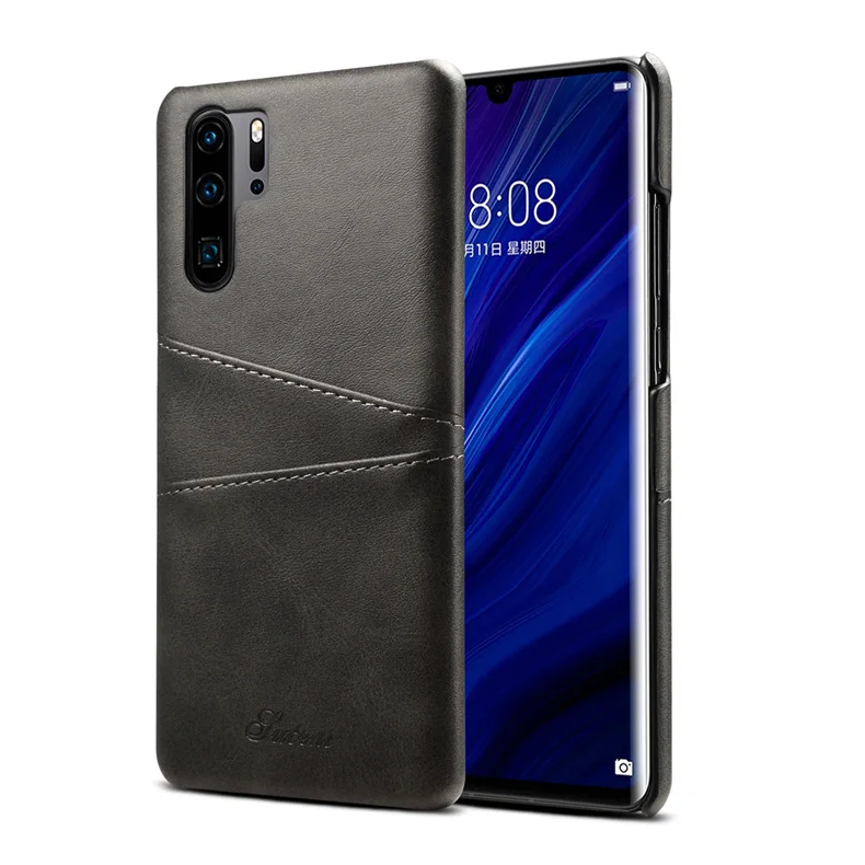 Черный ITEUU P30 P30PRO ретро кожаный чехол для huawei P30 P30 PRO чехол s слот для карт Высокое качество Роскошный задний противоударный чехол - Цвет: Черный