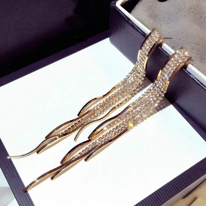 Заявление Серьги с кисточками и кристаллами для женщин золотого цвета большие