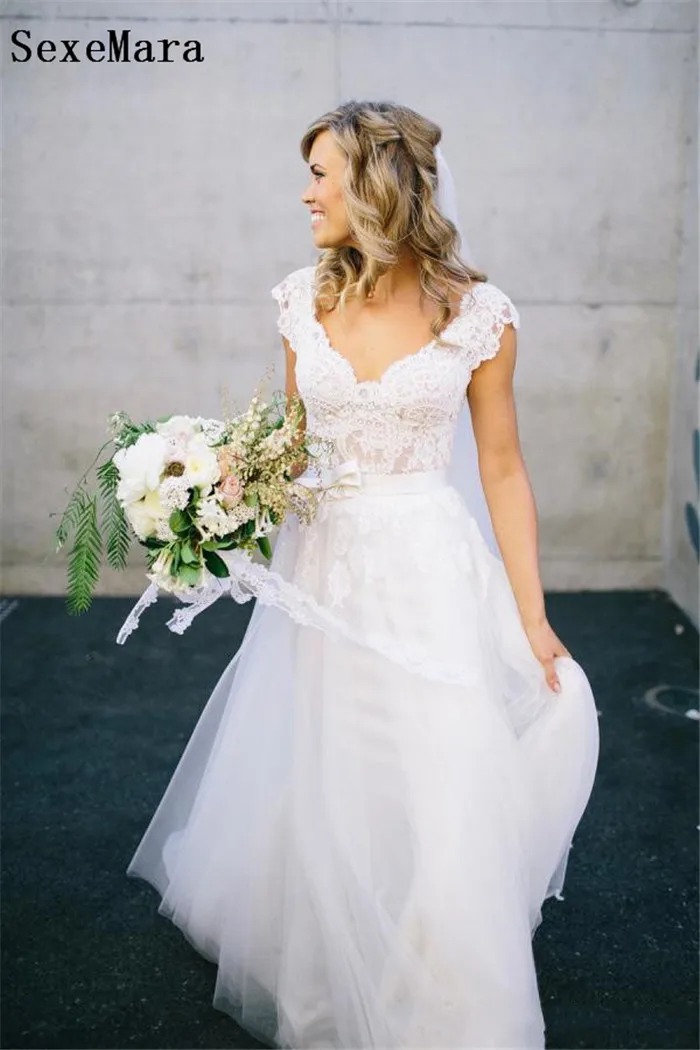 Новое поступление богемское свадебное платье с v образным вырезом и кружевной