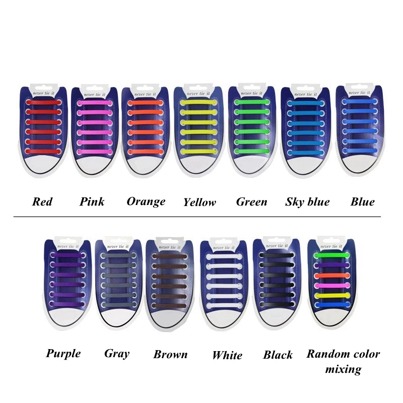 12 Pcs Silicone Shoelaces Elastic Shoe Laces No Tie Leisure Sneakers Quick Lazy Lace Child Adult Unisex Safety Rubber Shoelace