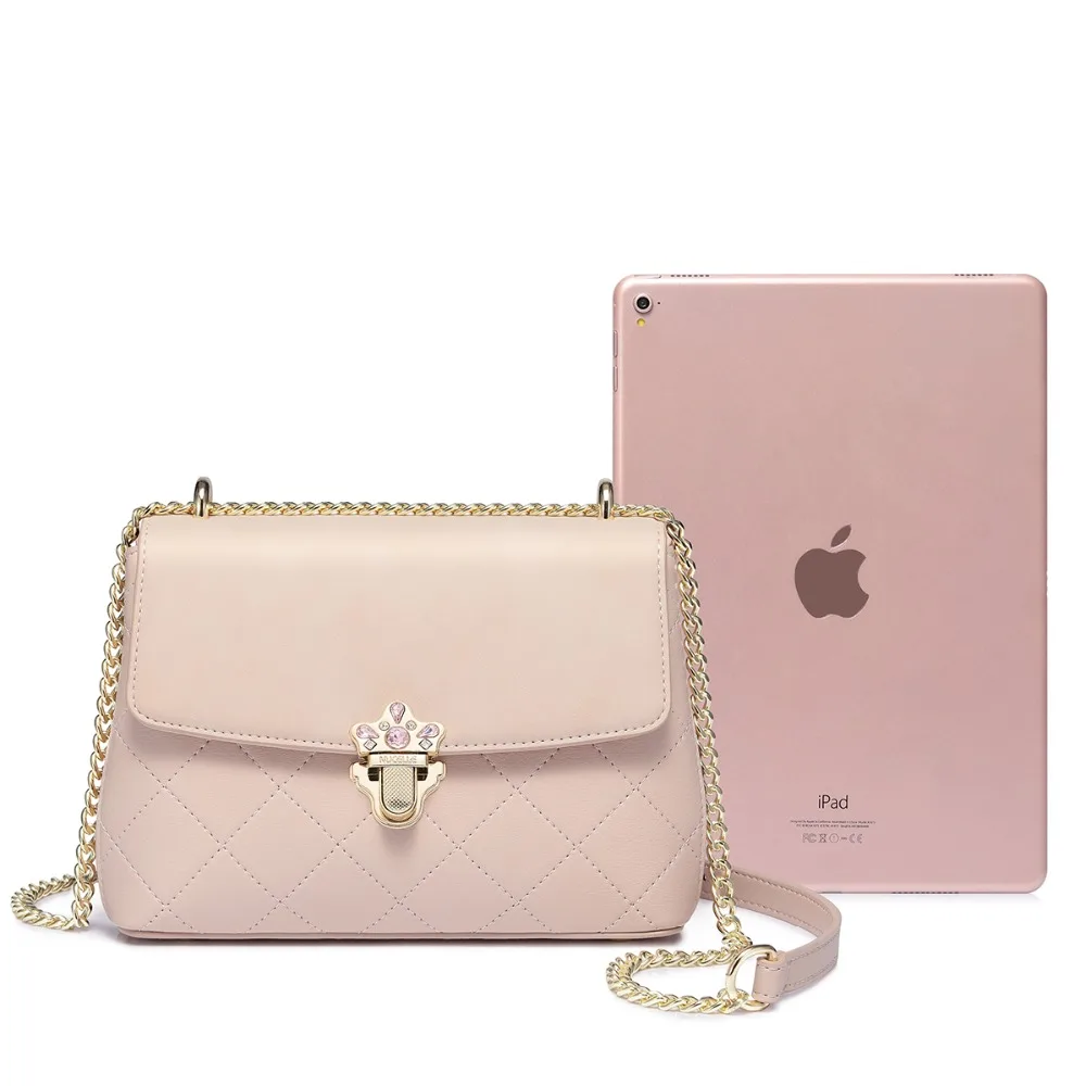 NUCELLE Brand Women's Leather Messenger Bag Ladies Fashion Chains Diamond Purse Female Lock Elegant Crossbody Bags | Багаж и сумки