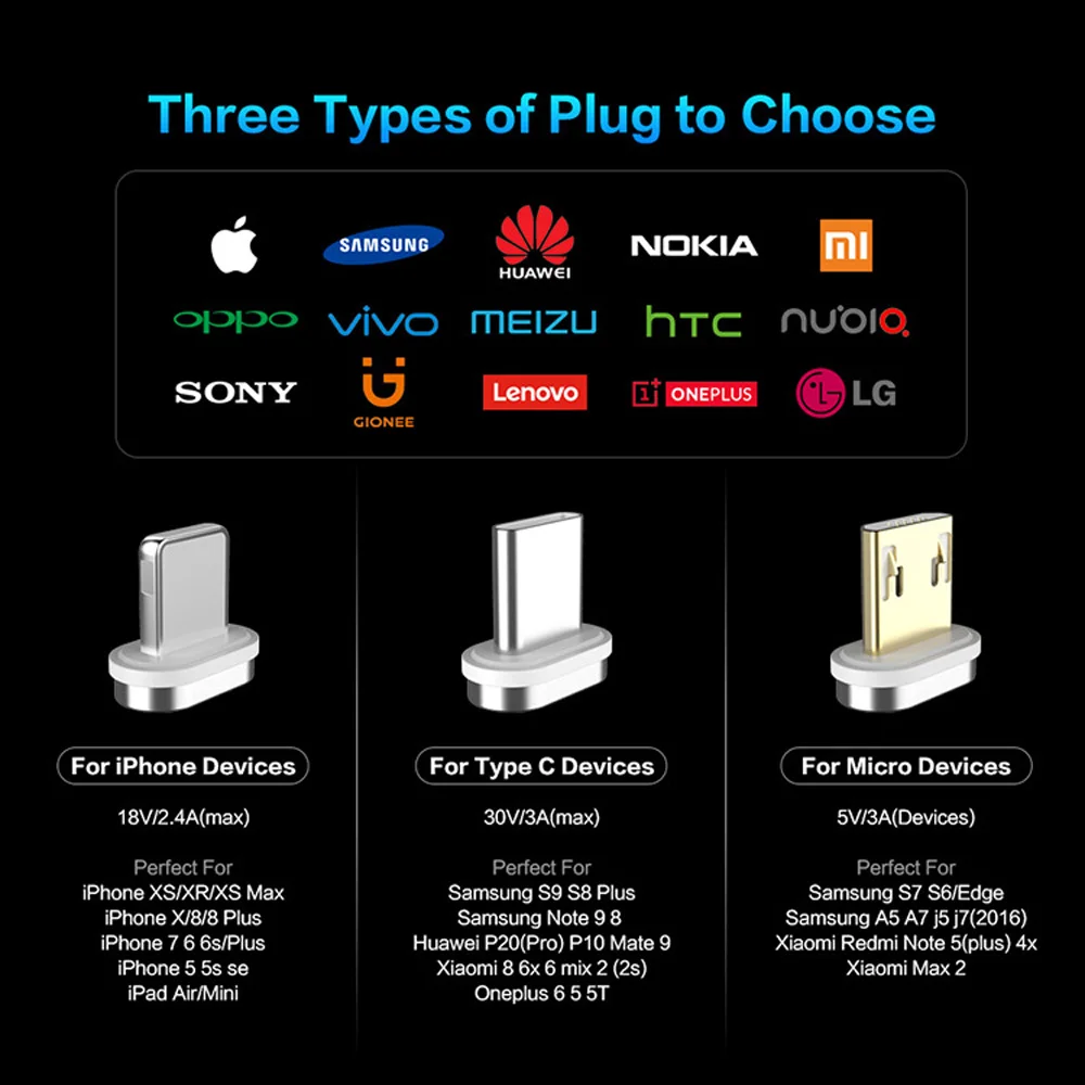 FLOVEME быстрое зарядное устройство с магнитом USB кабель для iPhone Micro usb type C кабель 3A Магнитный USB светодиодный провод для samsung Xiaomi