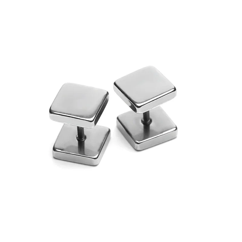 silver 8mmx2pieces 2 шт. модные квадратные серьги-гвоздики, Серьги Brincos Pendientes, Ушные Тоннели в форме штанги, титановая сталь, противоаллергические Панк ювелирные изделия для мужчин и женщин - Окраска металла: silver 8mmx2pieces