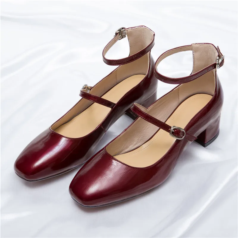 YMECHIC 2019 Retro New Reach Block Heels Womens Shoes Genuine Cow Patent Leather Ankle Strap Mary Jane Party Pumps Women | Обувь