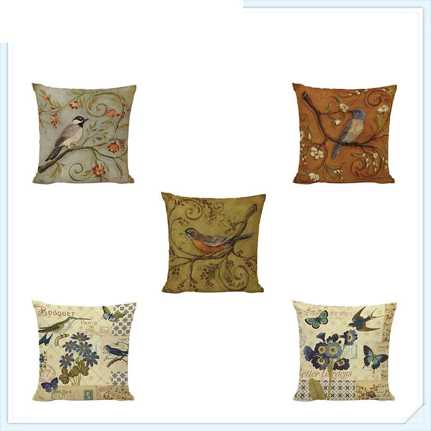 Птицы и Цветы Узор наволочка красочная бабочка персик гиацинт Старлинг сорока