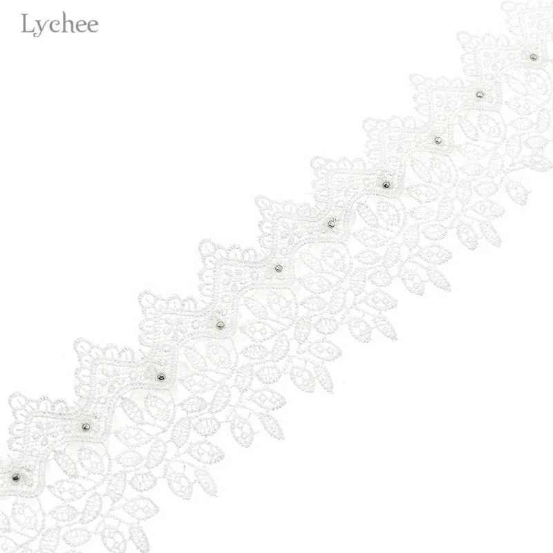 Lychee 1 ярд Цветочная кружевная отделка жемчужная вышивка тканевая лента для шитья