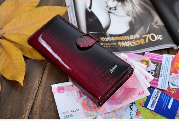 maroon Фирменный кошелек из лакированной кожи для женщин+ кошельки из натуральной лакированной кожи - Цвет: maroon