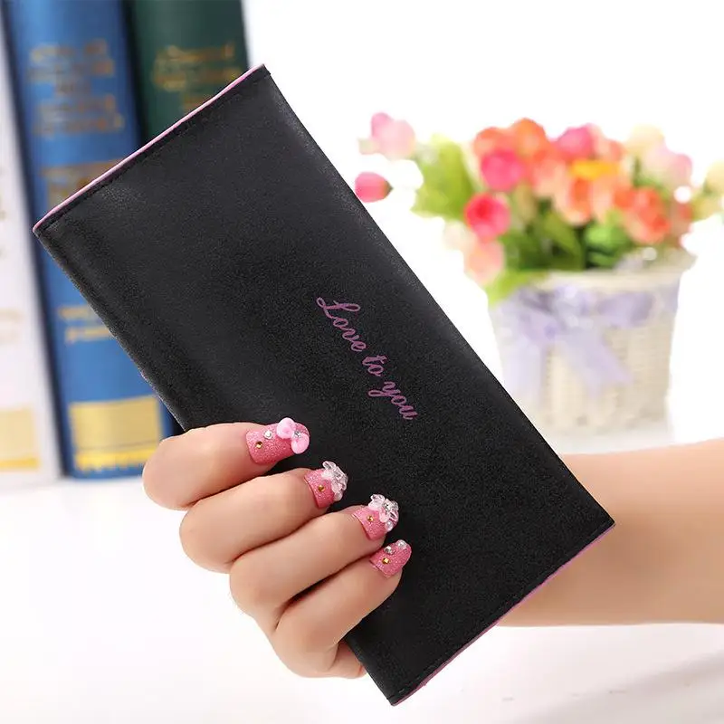 Black Женский кожаный кошелек porte feuille femme, длинные женские кошельки cartera feminina billetera mujer, кошелек для карт, monedero fuccia purpl - Цвет: Black