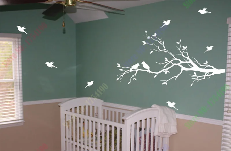 New Tree Branch with 10 birds Wall Decal Deco Art Sticker Mural 58inX28in