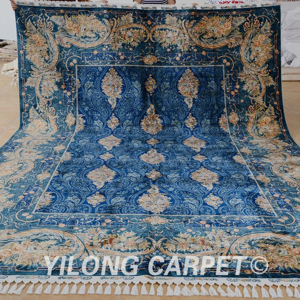 Восточный шелковый ковер Yilong 8 6 'x 11 6' Hereke синий античный турецкий ручной