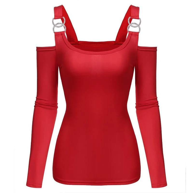 Women Sleeve Solid Long Tops 2018 T Autumn T-shirt Off Tshirt Female Slim Shirt Spring Shoulder T-shirts | Женская одежда