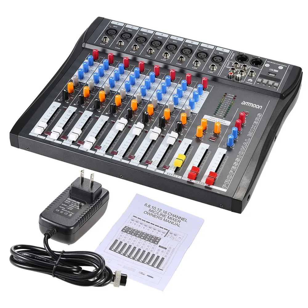 Ammoon CT80S USB 8 каналов цифровой микрофон линия аудио миксер консоль с 48В фантомная