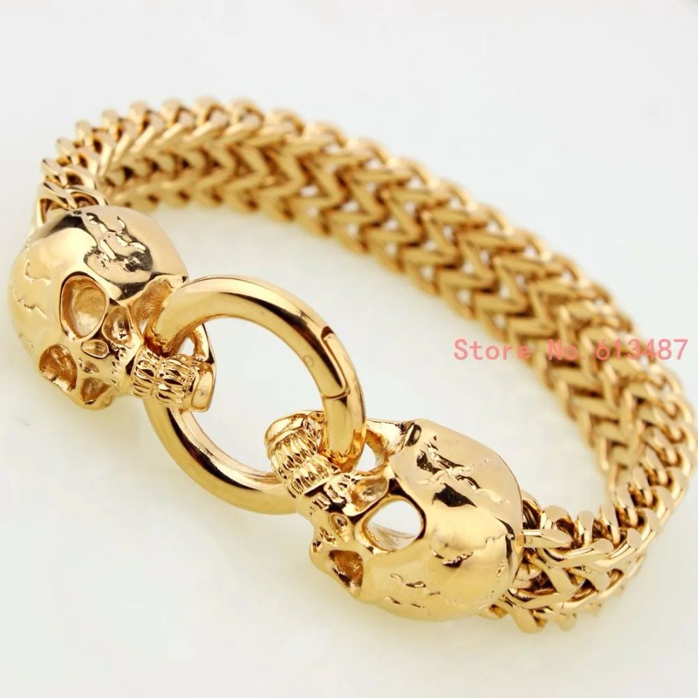 

Wholesale New Fashion Vintage Jewelry Stainless Steel Skull Bracelets Charm Gold Chain Men Cool Gift