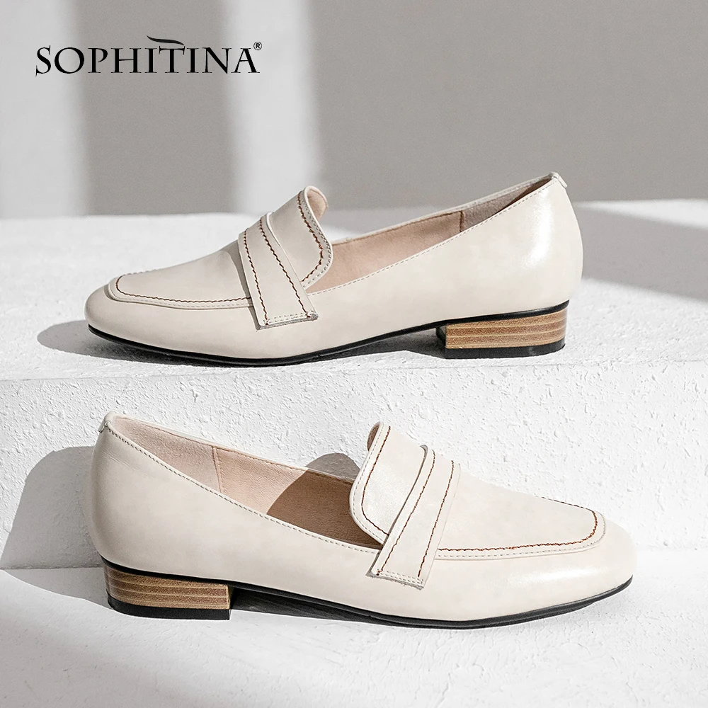SOPHITINA/ г., новые весенние повседневные туфли-лодочки Высококачественная обувь с круглым носком на низком квадратном каблуке из коровьей кожи, модная женская обувь, MO09
