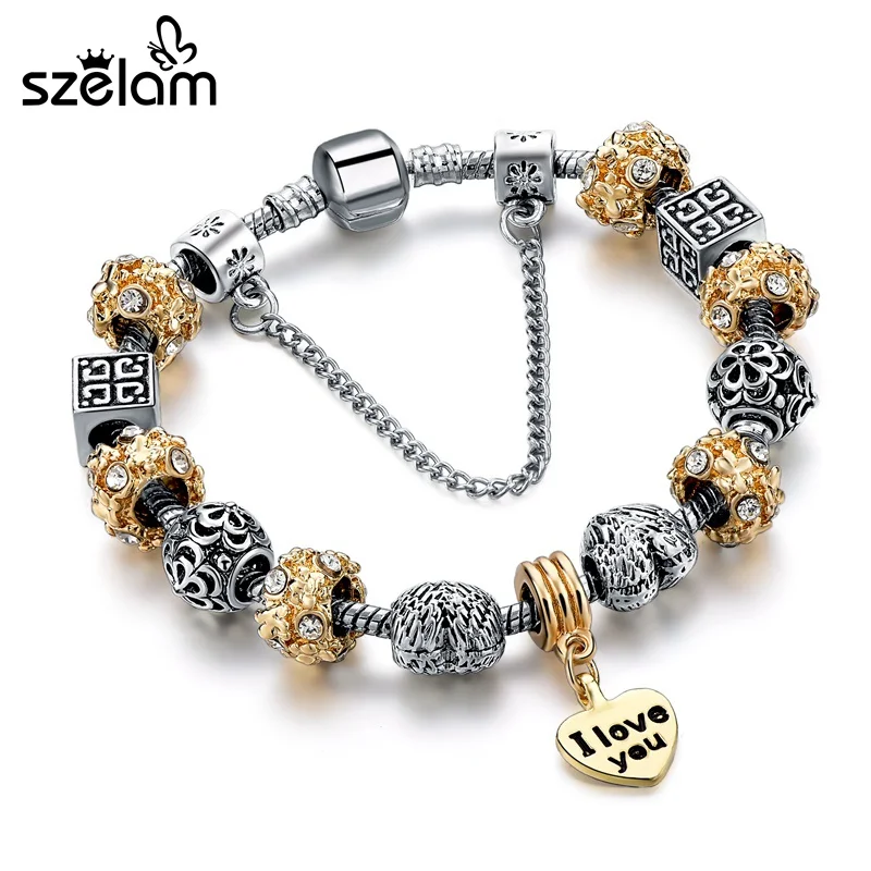 

Szelam Silver Heart Charms I Love You Bracelets & Bangles For Women DIY Jewellery Original Pulsera 2019 New SBR160156