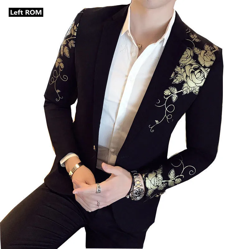 2022 New Men's Fashion Gold Print Groom Wedding Dress Suits Jackets Male Casual Blazer / Mens High-end Brand Blazer ( 1 Piece )