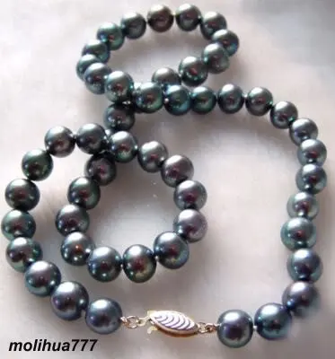 

9--10mm Real Black Pearl 18KGP Fish Clasp Necklace