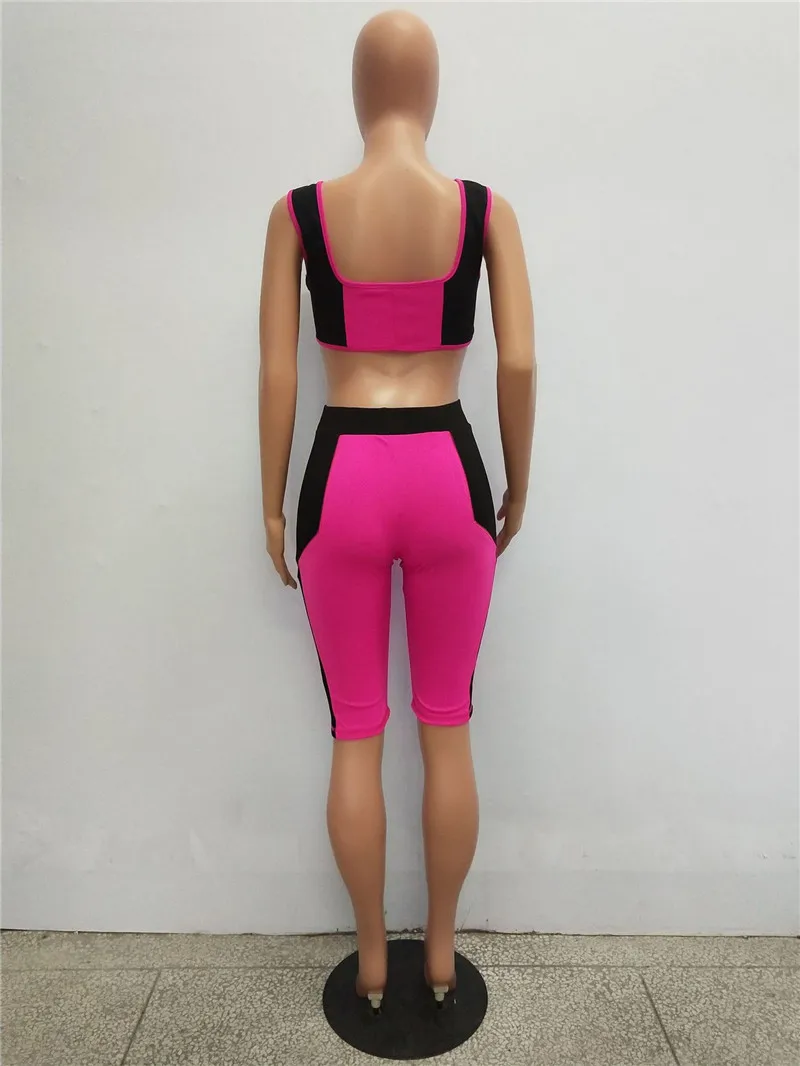 

Women Fitness Two Piece Sets Top and Knee-length Shorts Femme Tank Crop Top Shorts 2 Piece Outfits Casual Tracksuit Sport Suit