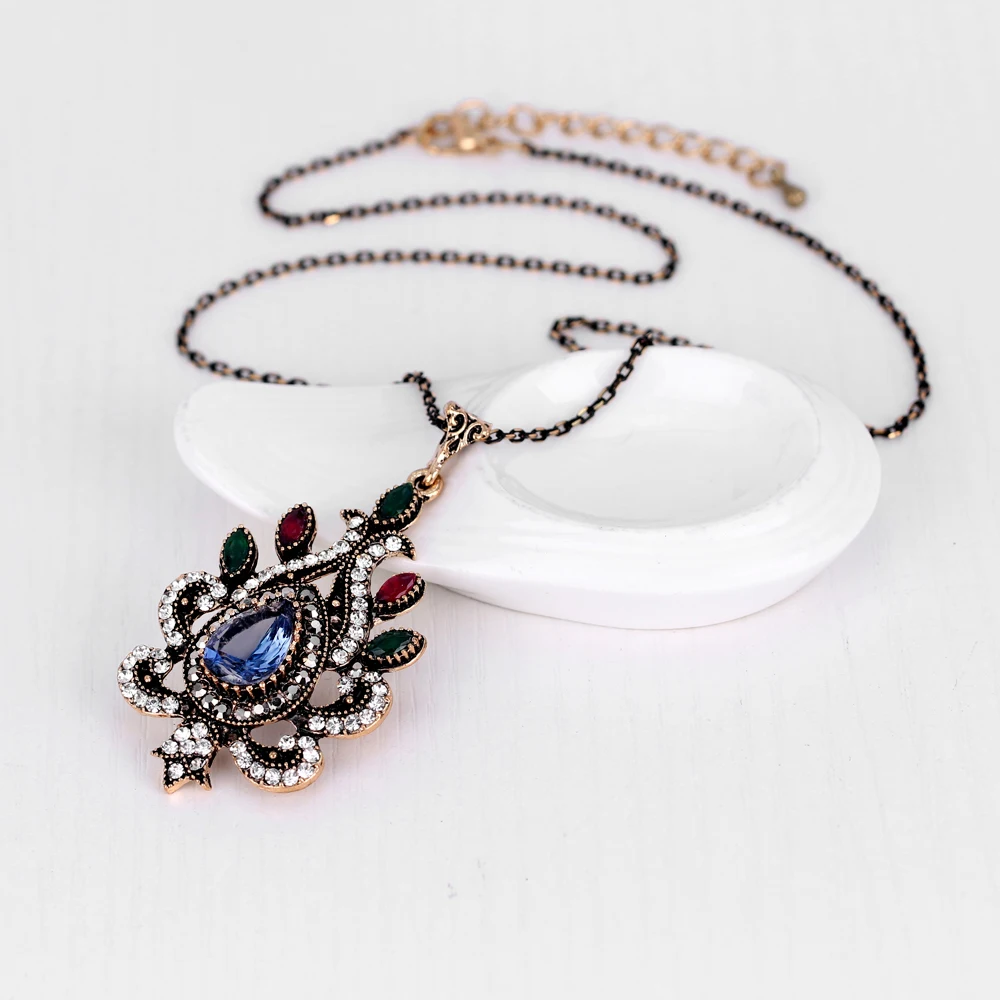 Classic Style Turkish Vintage Jewelry Sets Necklace &amp Earrings Sculpture Flowers 4 Colors Resin Crystal Anti Gold tassels | Украшения и