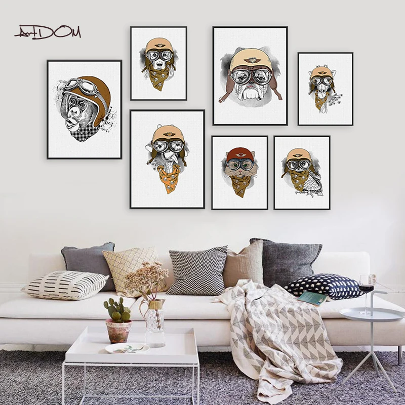 Artdom без рамки животное собака кошка мотоциклы холст живопись плакат печать