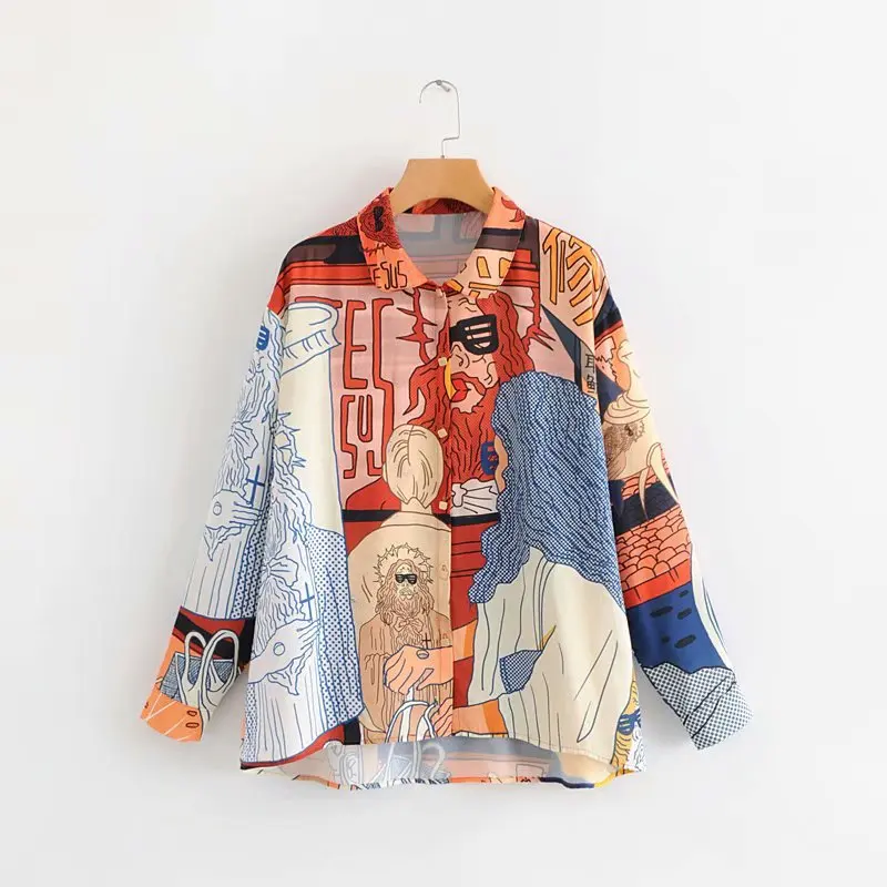 Рубашка женская европейская с абстрактным принтом 2018 | Женская одежда