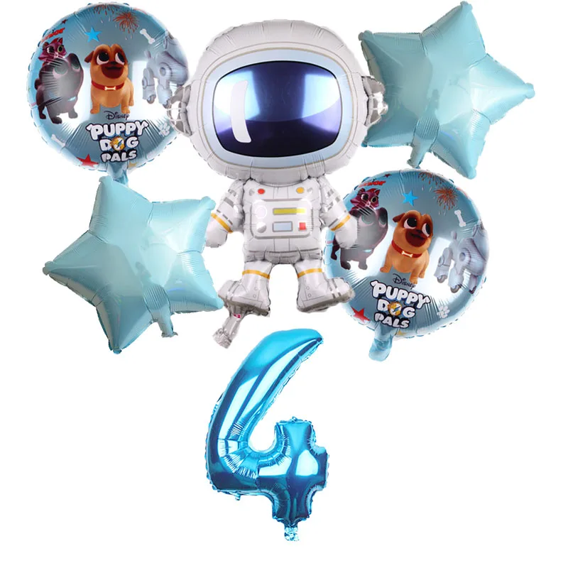 blue 4 6 шт. космический корабль Звездные войны воздушные шары набор BB-8 робот фольги воздушный шар щенок собаки Pals детский 32 дюймов номер День рождения украшения - Цвет: blue 4