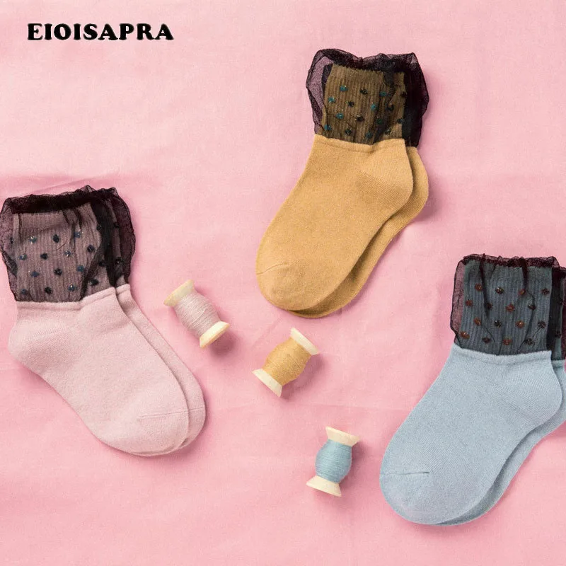 [EIOISAPRA] прозрачные кружевные золотые серебряные шелковые носки в горошек женские