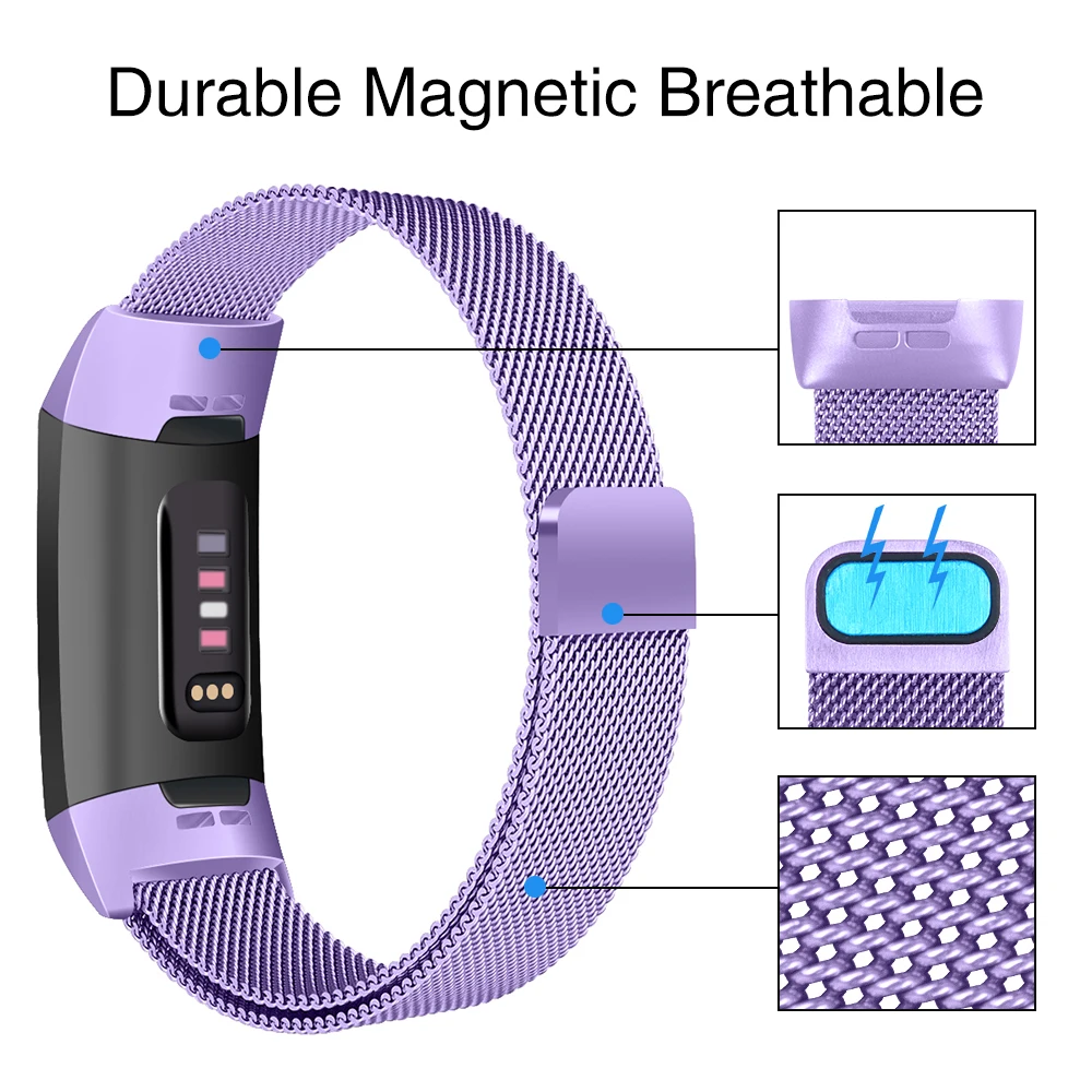 OULUCCI металлический ремешок из нержавеющей стали для браслета Fitbit charge 2 Миланская петля Магнитный Fitbit charge 3 ремешок умный Браслет для женщин и мужчин