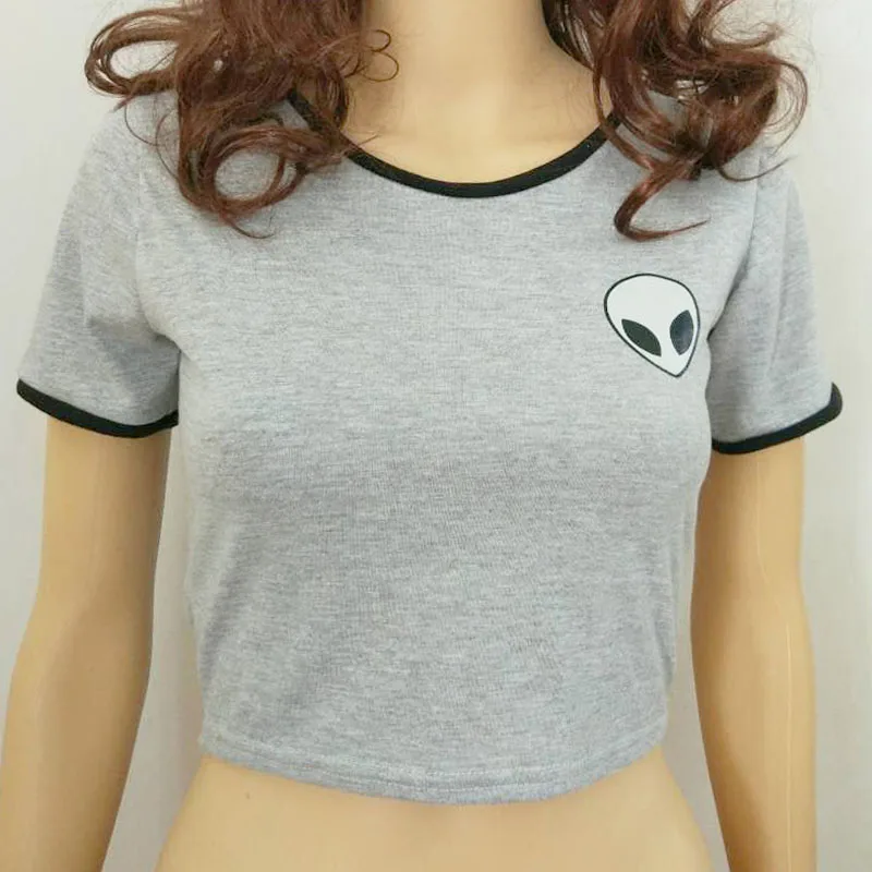 Новинка 2019 Модный укороченный топ с принтом инопланетян футболка коротким