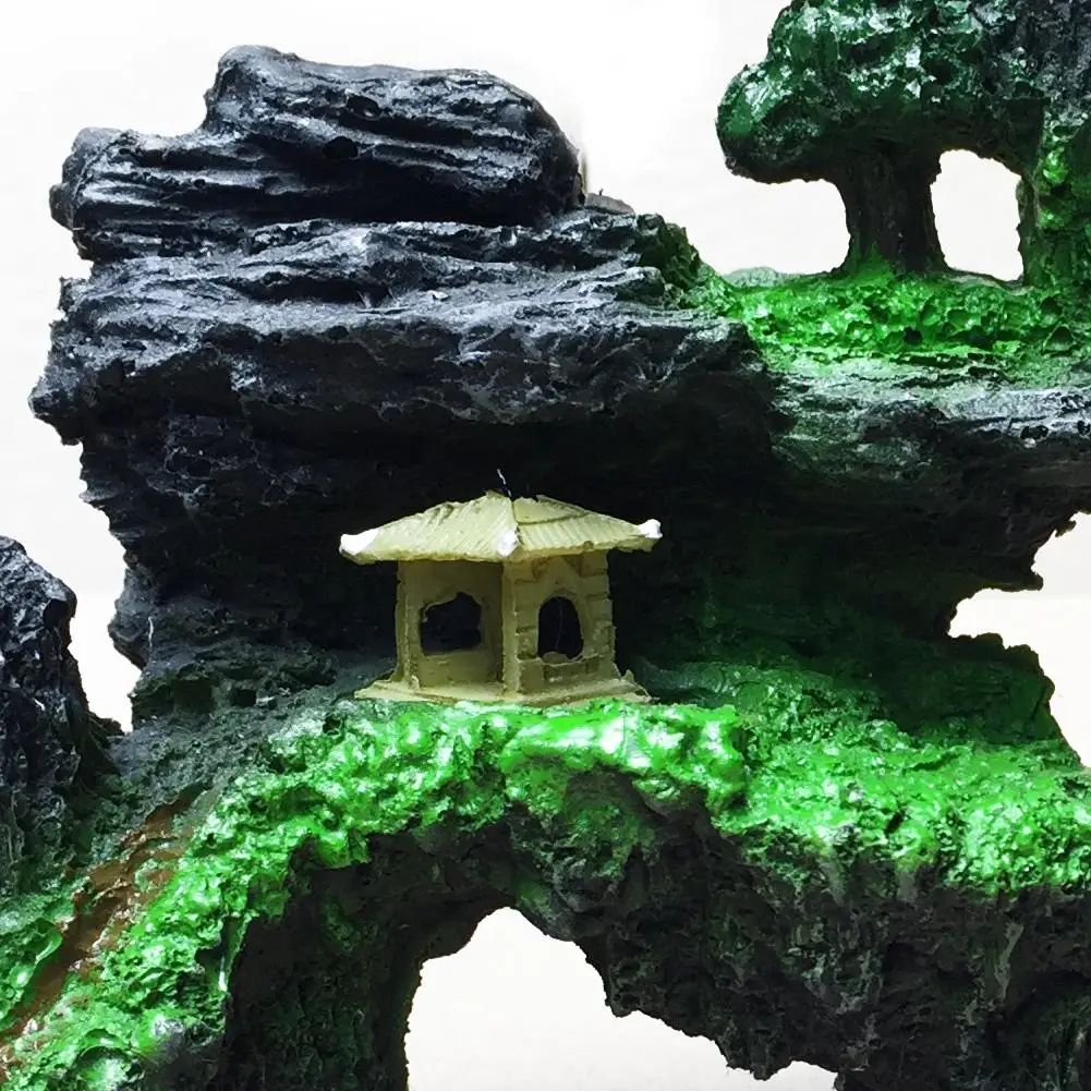 Аквариум с видом на горы орнамент дерево каменная пещера украшение для аквариума