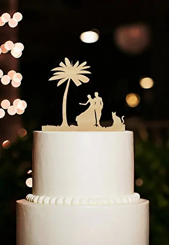 

wooden cake topper bride and groom with cat on the beach wedding cake toppers for summer wedding decorations free shipping
