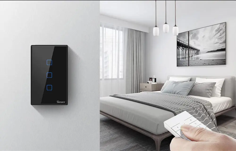 Интеллектуальный выключатель света SONOFF T3 Smart Wi-Fi настенный светильник нам переключатель черный 120 Тип на границах 1/2/3 433 RF/приложение/сенсорный экран Управление работает с Google Home