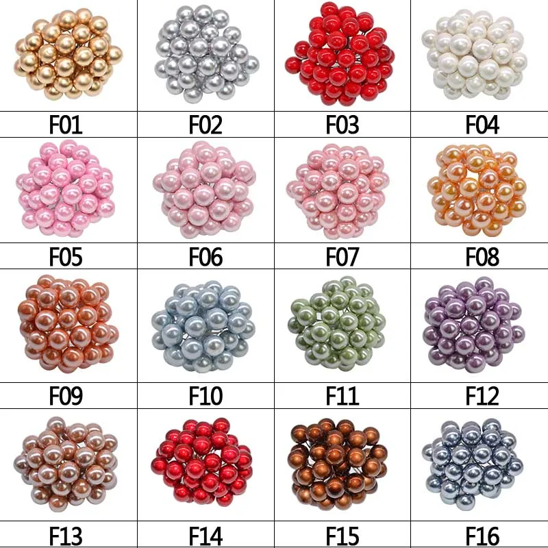 50pcs/lot Mini Pearl Plastic  Artificial Flowers Fruit  Cherry Stamens for Wedding  Christmas Party DIY Gift Wreaths Decoration