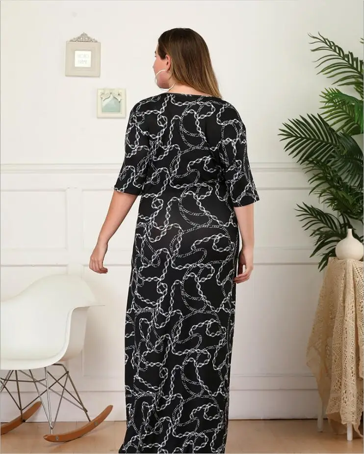 New summer women's round neck mid-sleeve slim large size dress | Женская одежда