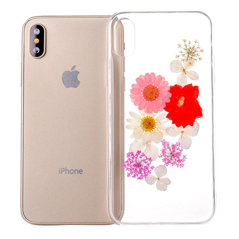 HOTR For iphone X Case Fashion Dry Real Flowers Soft TPU Cover 6s 6 7 8 9 plus XS XR MAX Protect Phone |