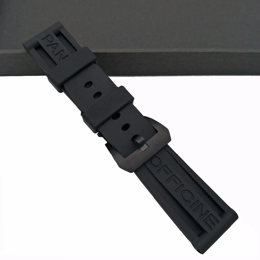 Black Waterproof Rubber Silicone Whatchband Watch Band Strap Belt For Panerai 22 24 26mm Logo on Bracelt and Buckle | Наручные часы