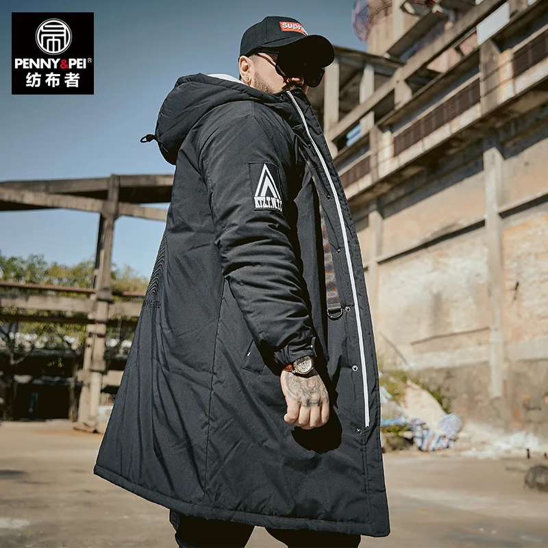 Популярный бренд Мужская зимняя Свободная куртка с капюшоном принтом