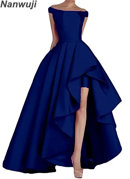 Ameision 2019 Boat Neck Royal Blue Women's Off Shoulder Long Evening Prom Dresses High Low Formal Gowns | Свадьбы и торжества