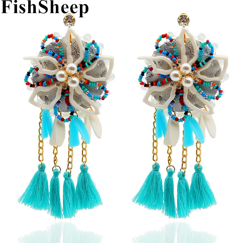 

Fishsheep 2018 New Statement Big Bohemian Tassel Drop Earrings For Women Ethnic Acrylic Crystal Flower Dangle Pendant Earrings